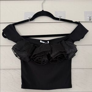 Zara Elegant Black Ruffle Crop Top